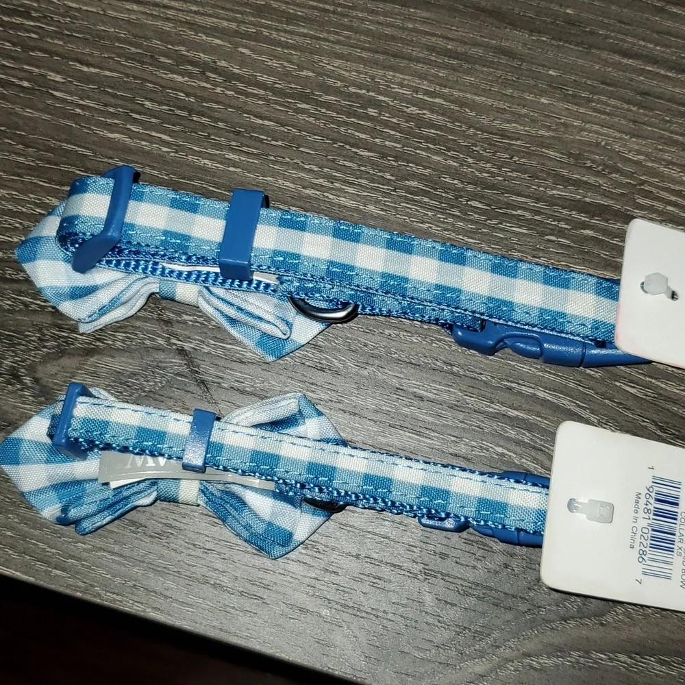 New Top Paw Blue & White Gingham Pet Plaid Dog Cat Bow Collar Xsmall & Small